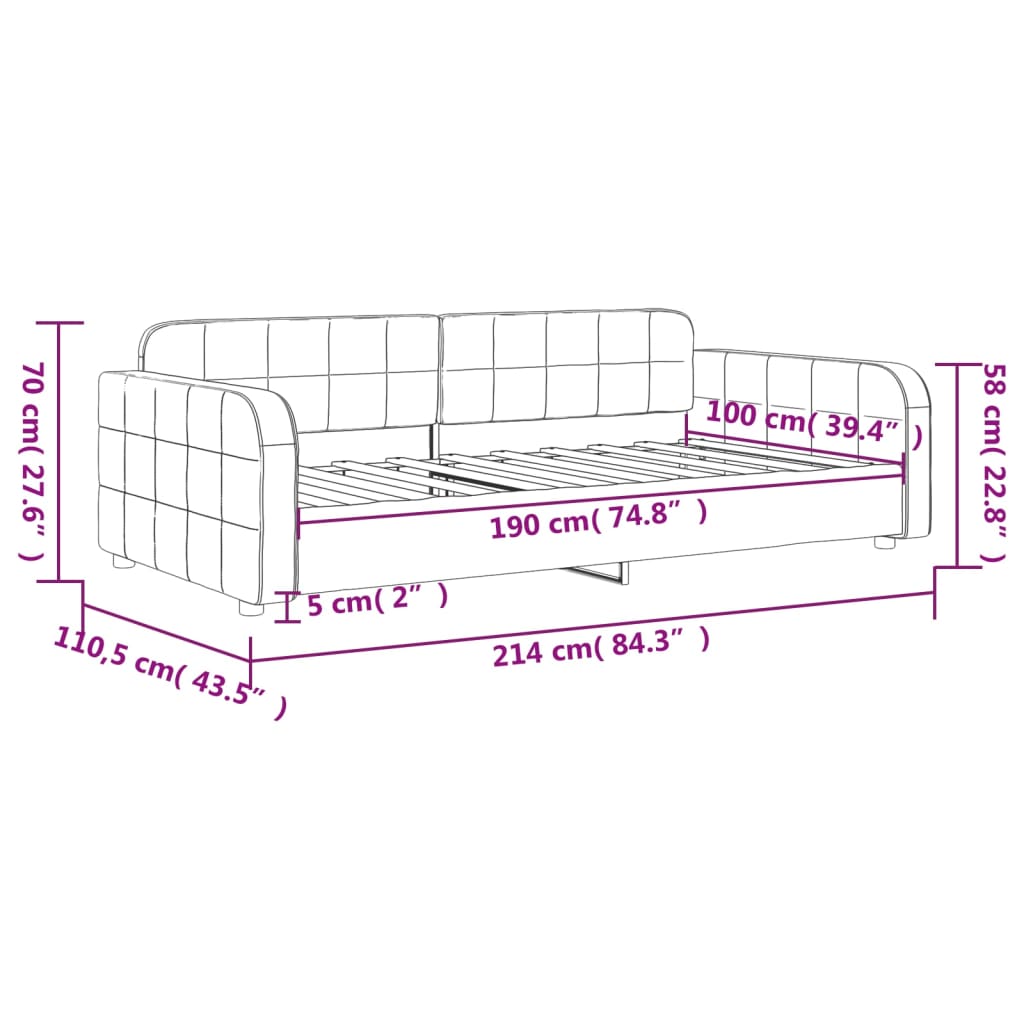 Day Bed without Mattress Light Gray 39.4"x74.8" Velvet