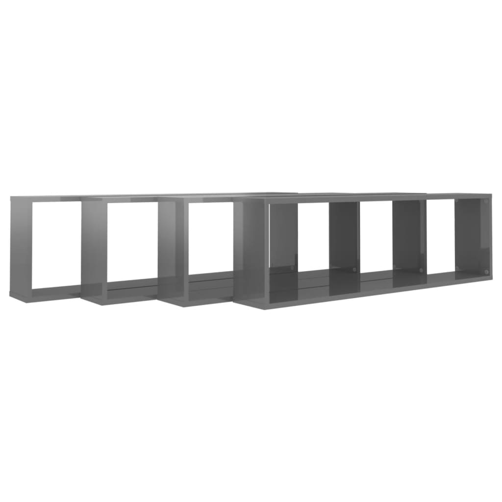 Wall Cube Shelves 4 pcs High Gloss Gray 39.4"x5.9"x11.8" Engineered Wood