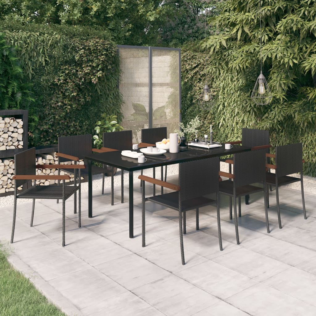 9 Piece Patio Dining Set Black