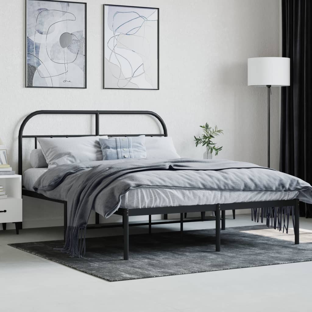 Metal Bed Frame without Mattress with Headboard Black 59.1"x78.7"