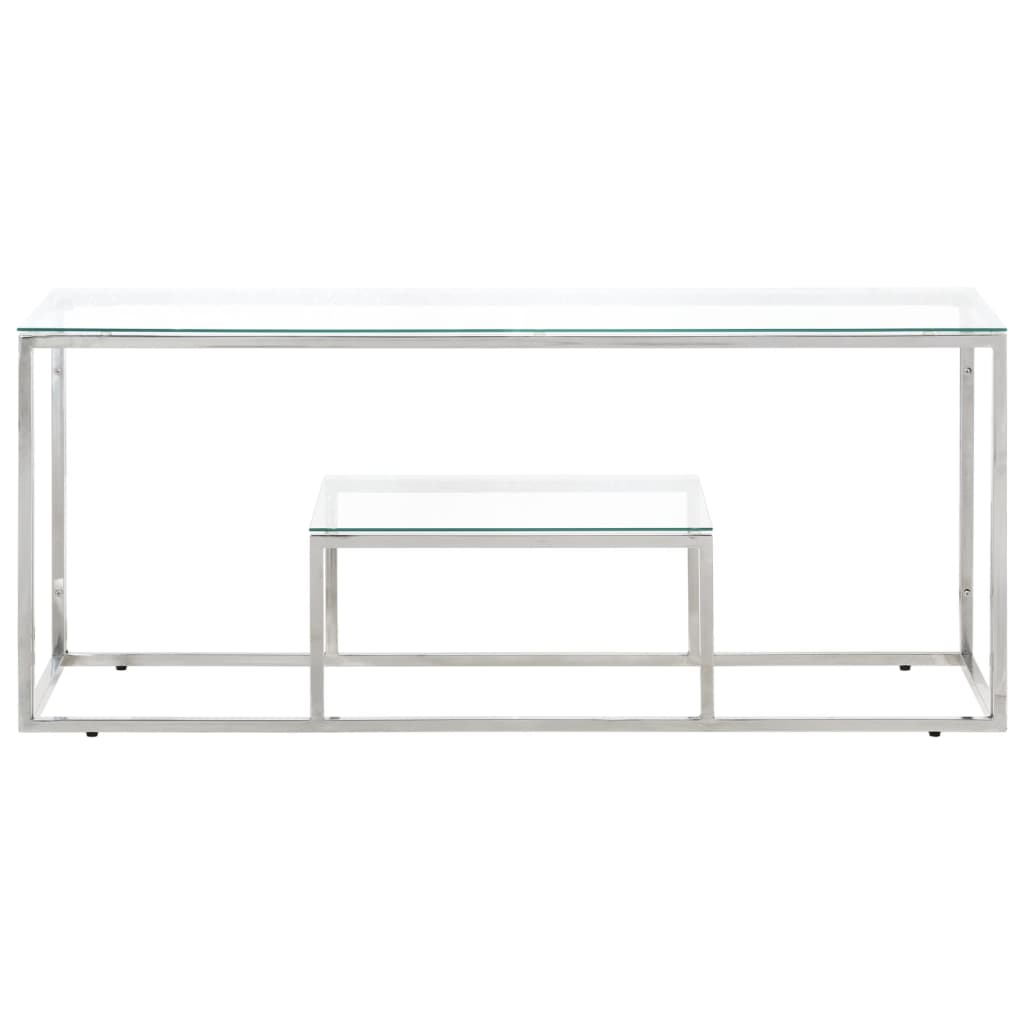 Coffee Table Silver Stainless Steel and Tempered Glass