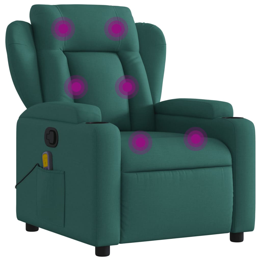 Massage Recliner Chair Dark Green Fabric