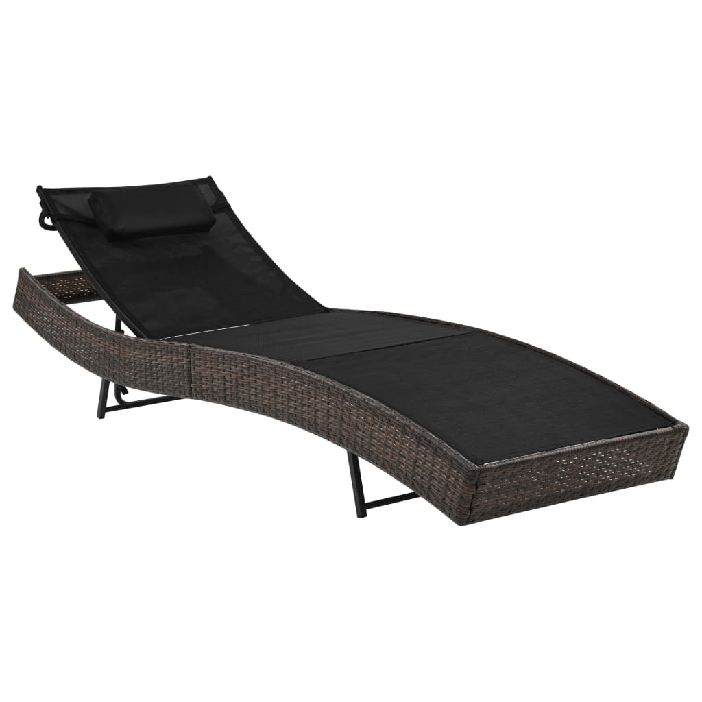 Sun Loungers 2 pcs with Table Poly Rattan and Textilene Brown