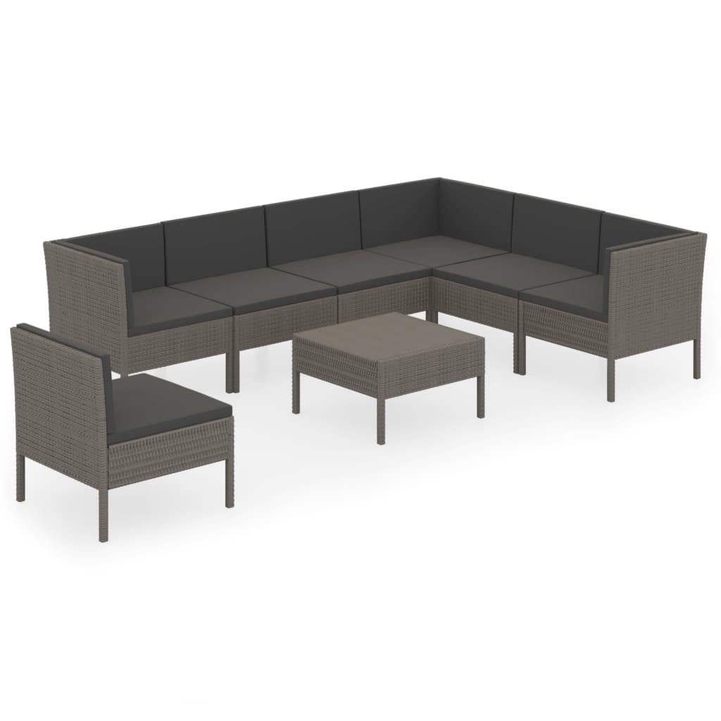 8 Piece Patio Lounge Set with Cushions Poly Rattan Gray