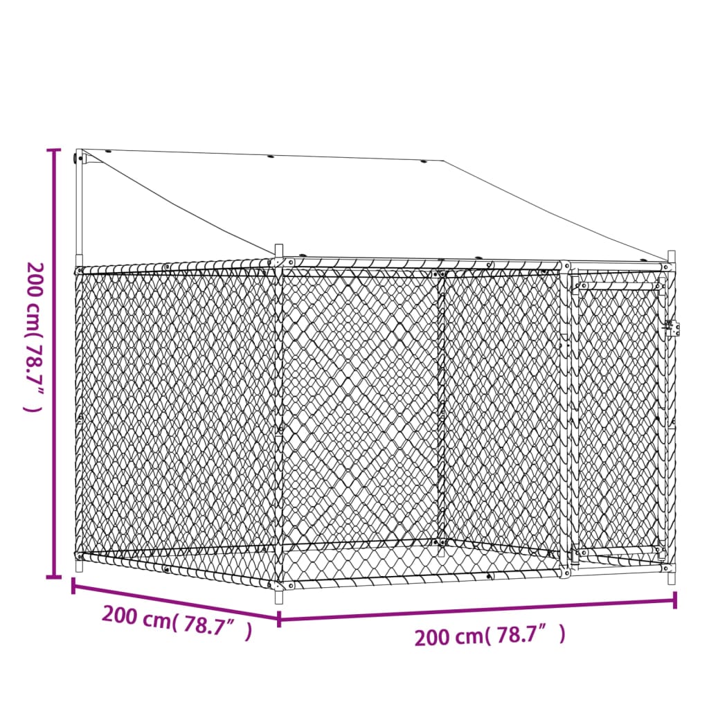 Dog Cage with Roof and Door Gray 6.6'x6.6'x6.6' Galvanized Steel