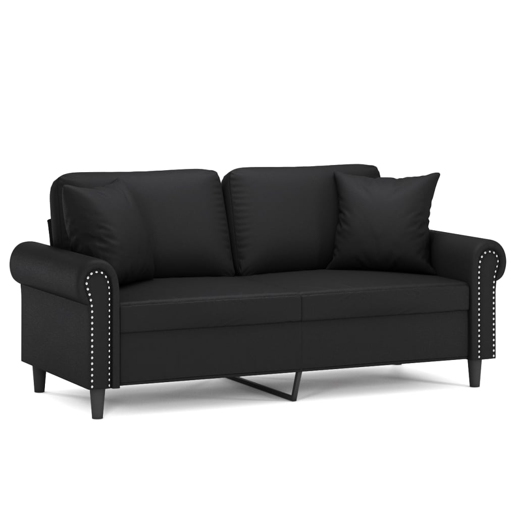 2-Seater Sofa with Pillows&Cushions Black 55.1" Faux Leather