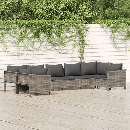 7 Piece Patio Lounge Set with Cushions Gray Poly Rattan