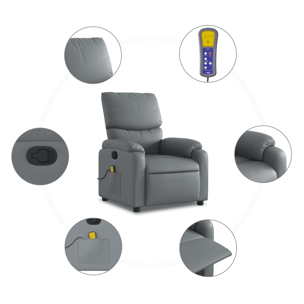 Massage Recliner Chair Gray Faux Leather