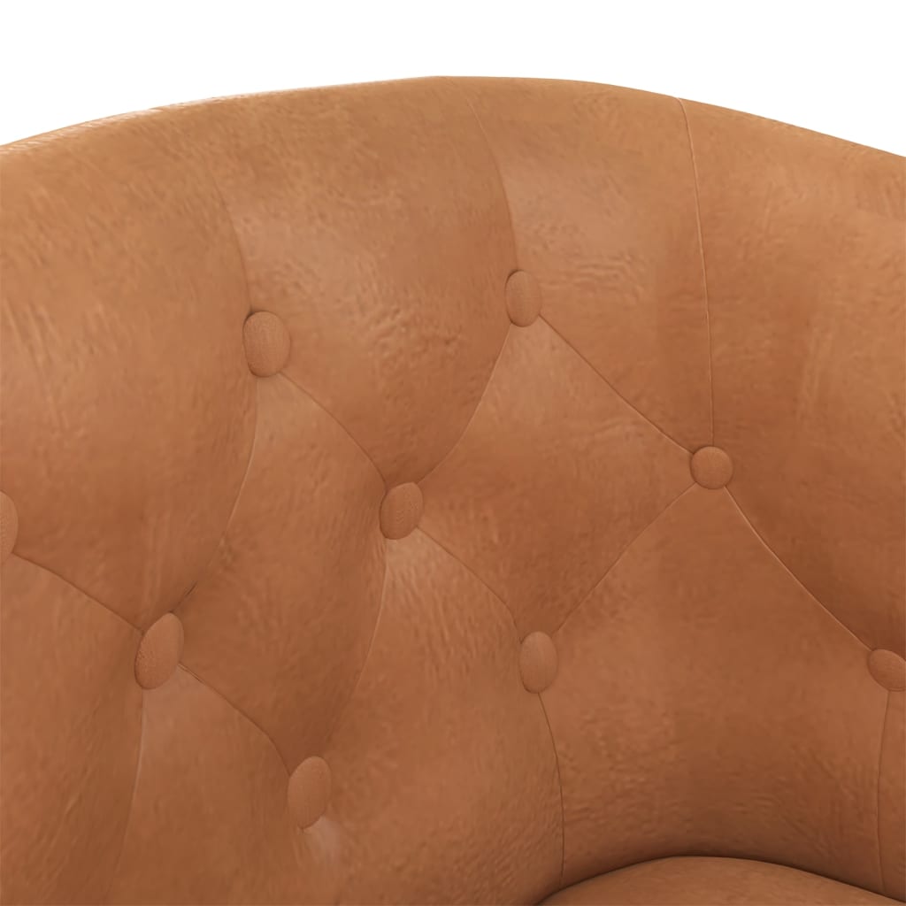 Tub Chair with Footstool Brown Faux Leather