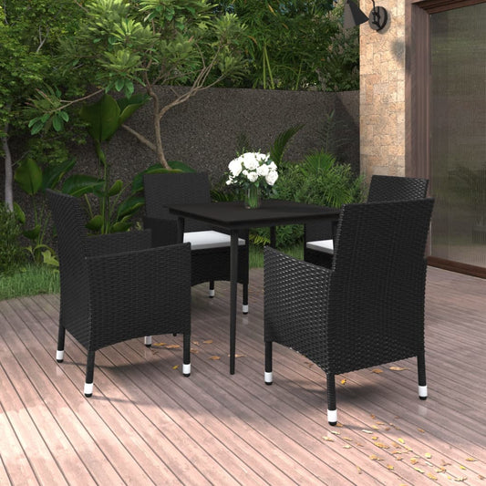 5 Piece Patio Dining Set with Cushions Poly Rattan and Glass