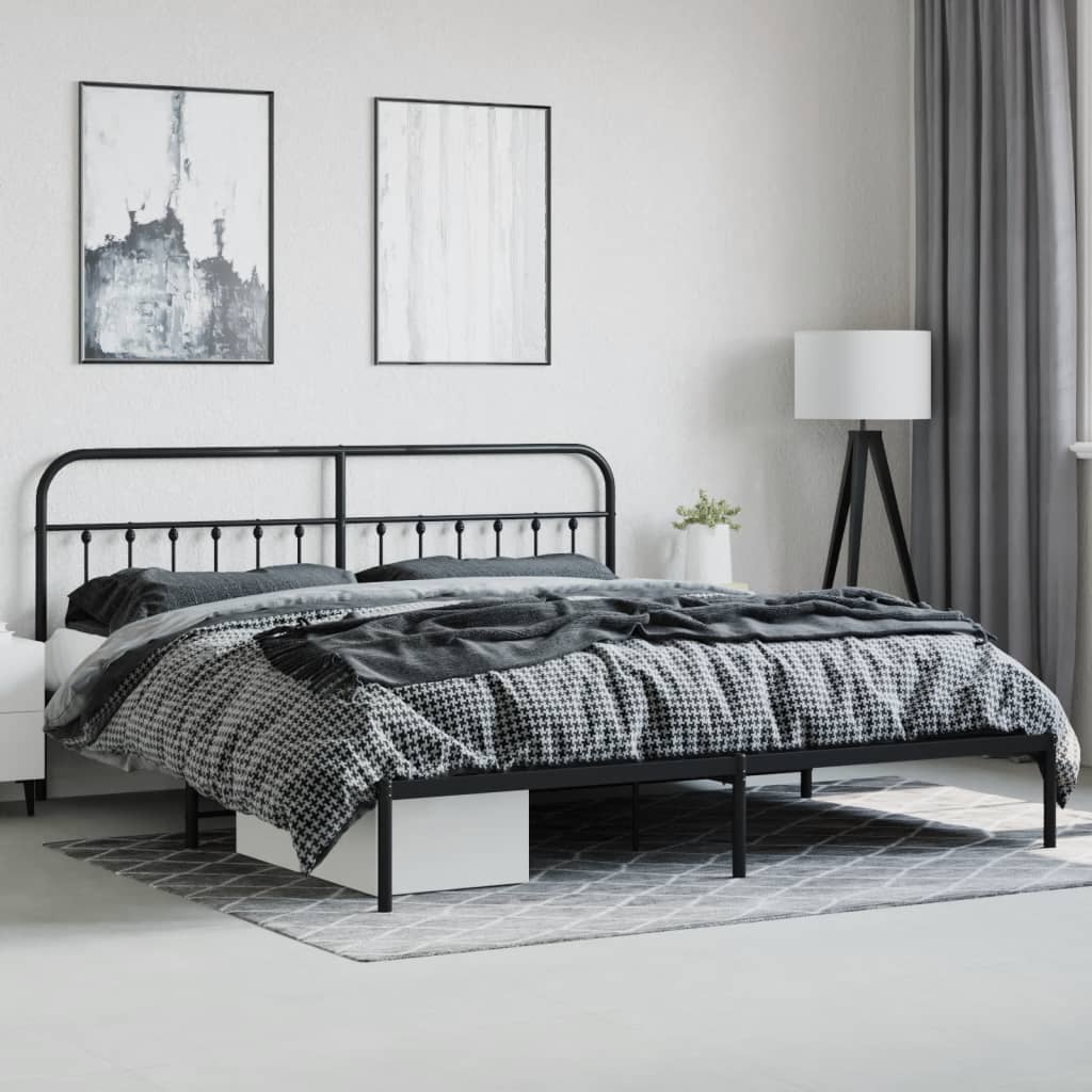 Metal Bed Frame without Mattress with Footboard Black 72"x83.9"