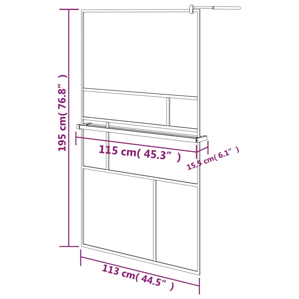 Walk-in Shower Wall with Shelf Black 45.3"x76.8" ESG Glass&Aluminum