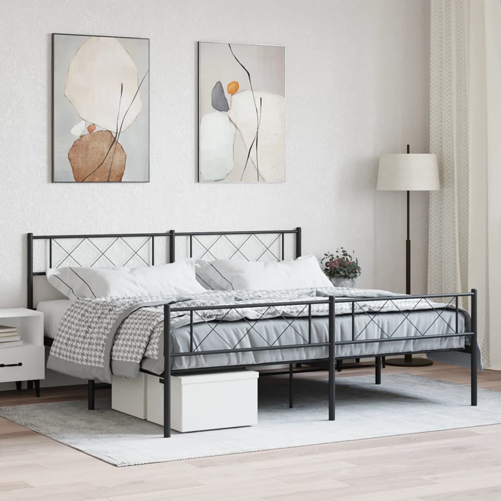 Metal Bed Frame without Mattress with Footboard Black 76"x79.9"