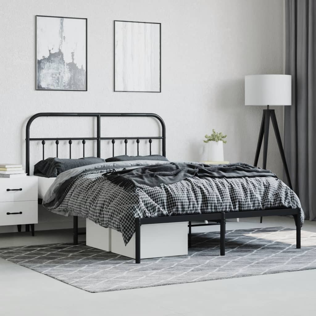 Metal Bed Frame without Mattress with Headboard Black 53.1"x74.8"