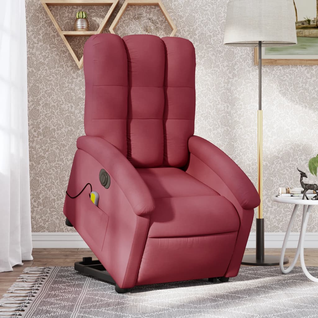 Electric Stand up Massage Recliner Chair Wine Red Fabric