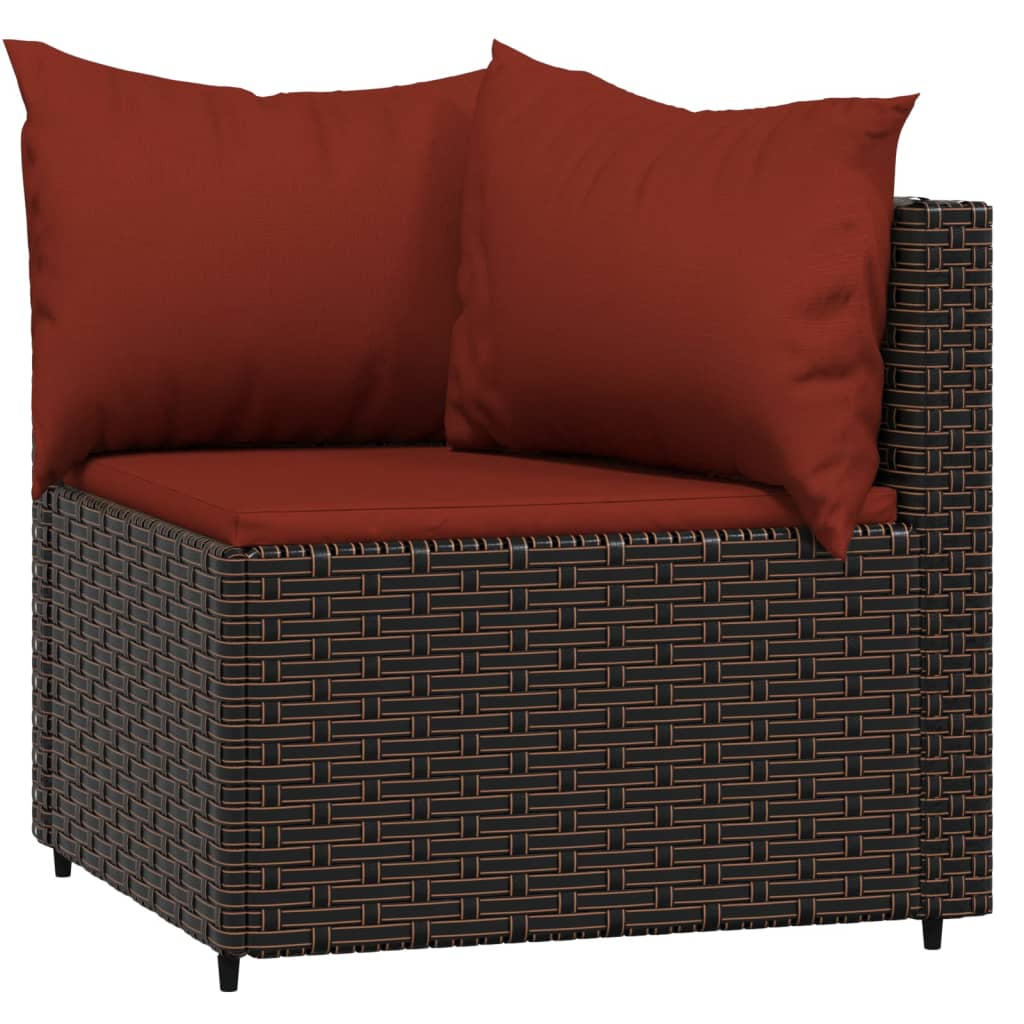 Patio Corner Sofas with Cushions 2 pcs Brown Poly Rattan