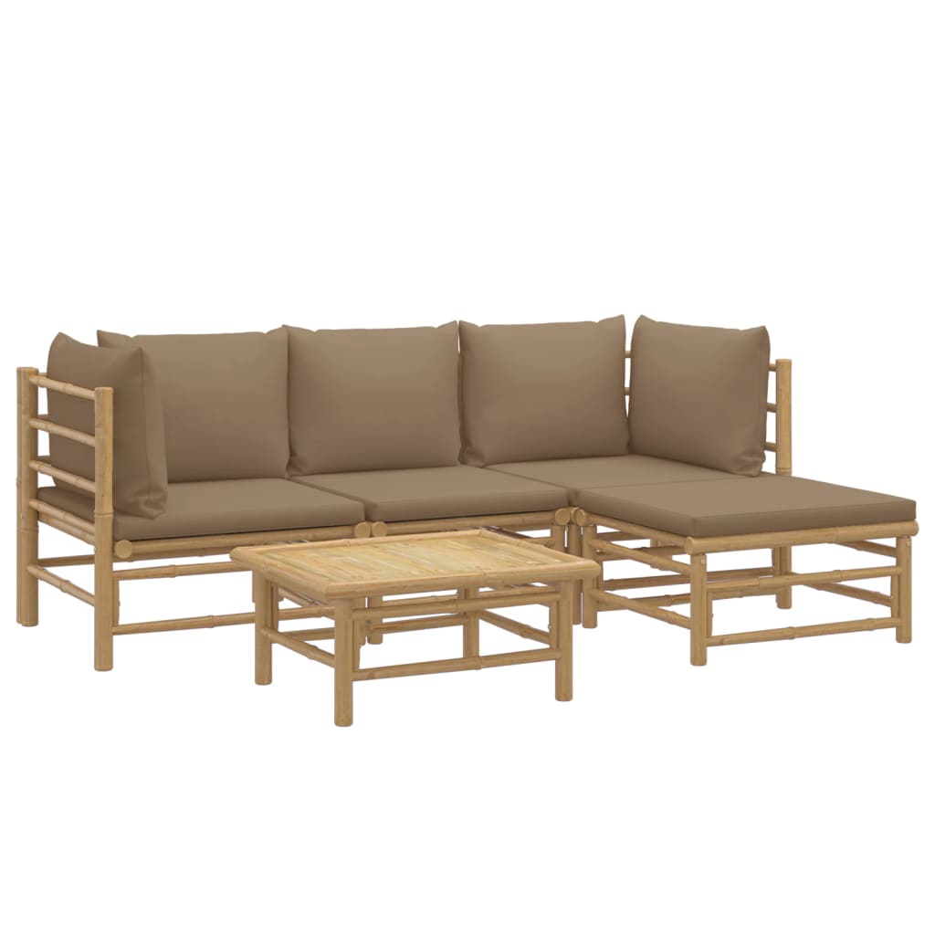 5 Piece Patio Lounge Set with Taupe Cushions Bamboo