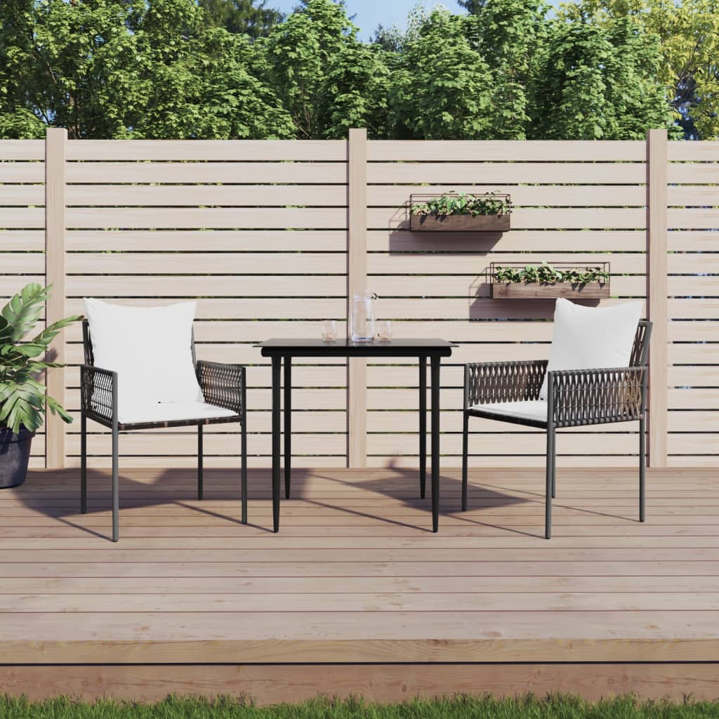 3 Piece Patio Dining Set with Cushions Poly Rattan and Steel