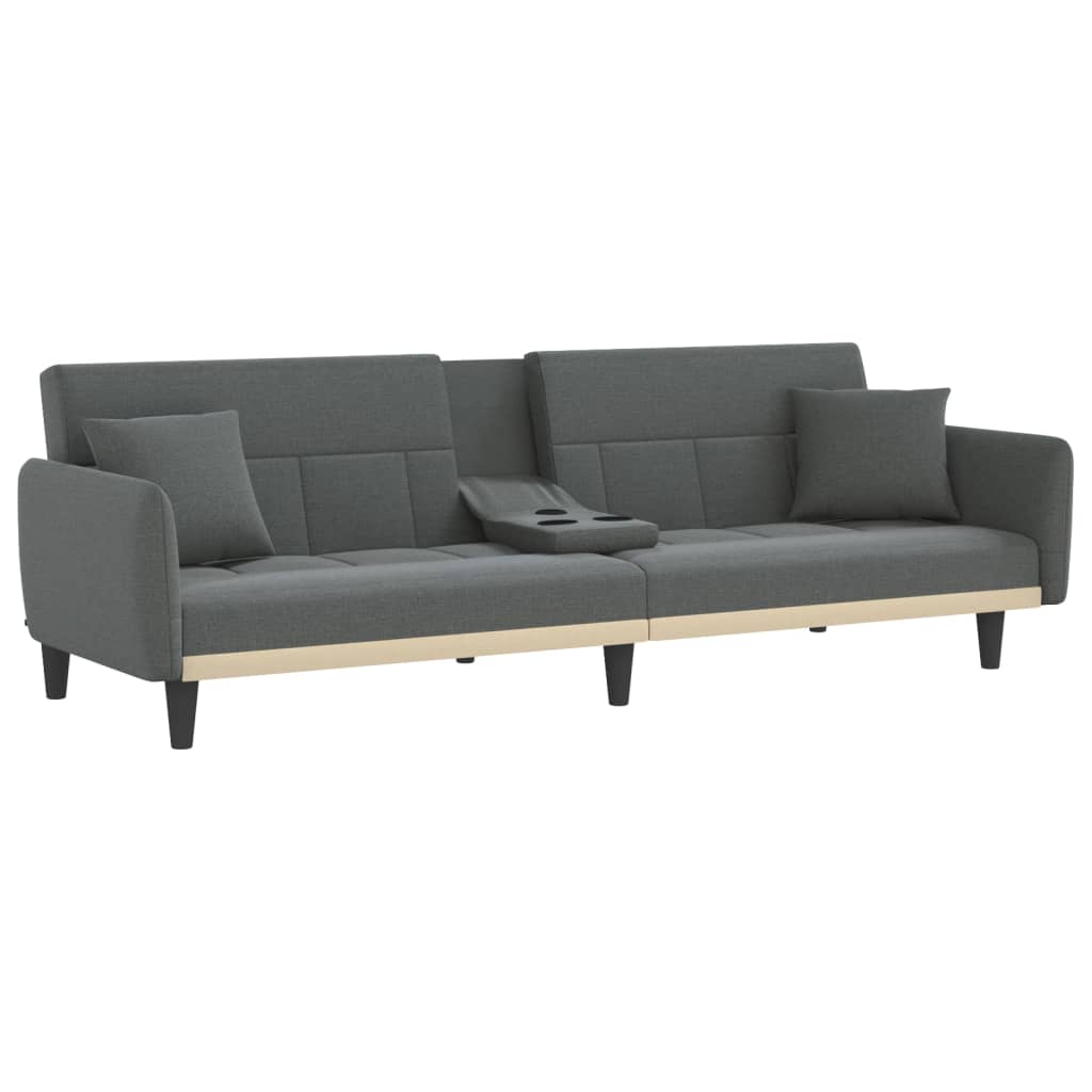 Sofa Bed with Cup Holders Dark Gray Fabric