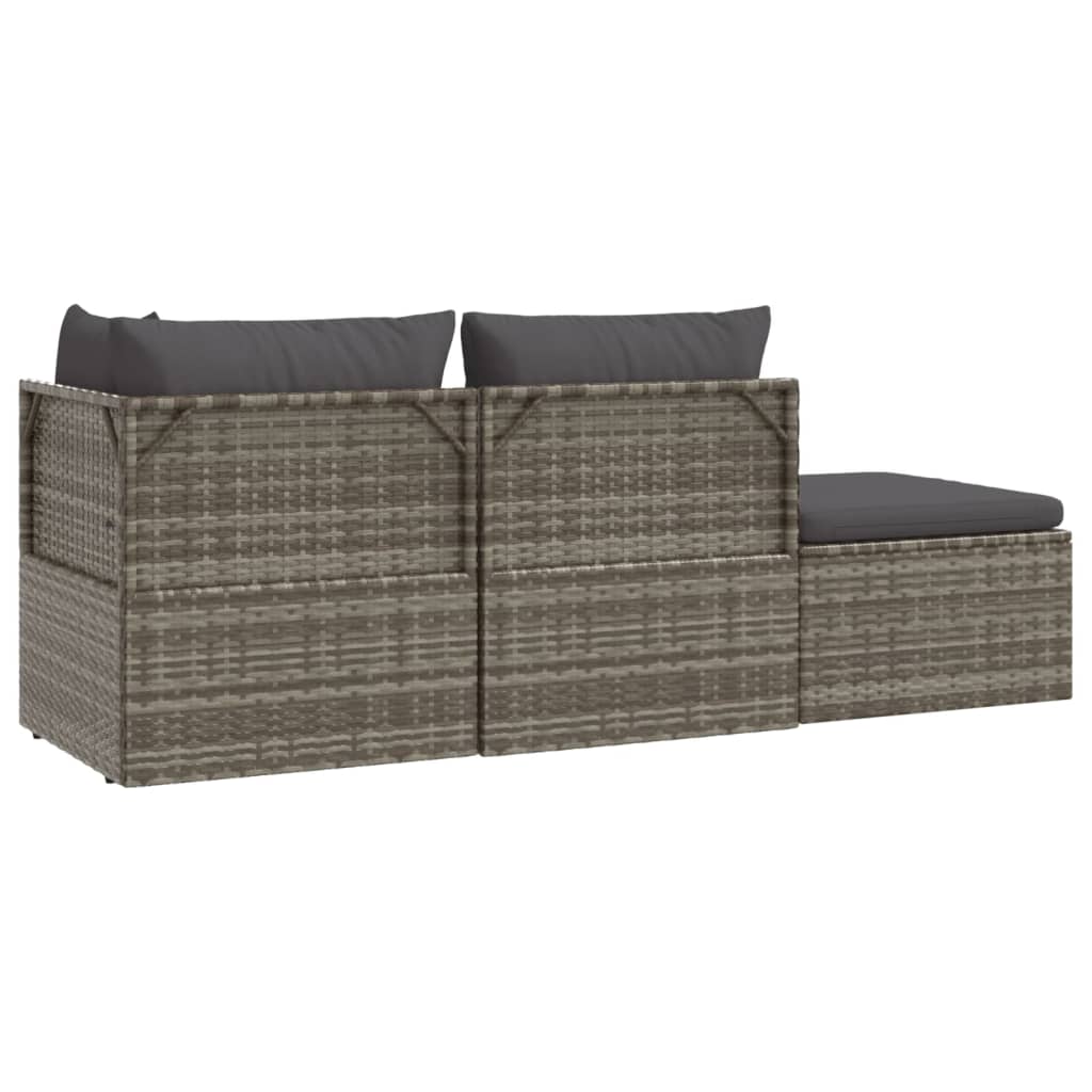 3 Piece Patio Lounge Set with Cushions Gray Poly Rattan