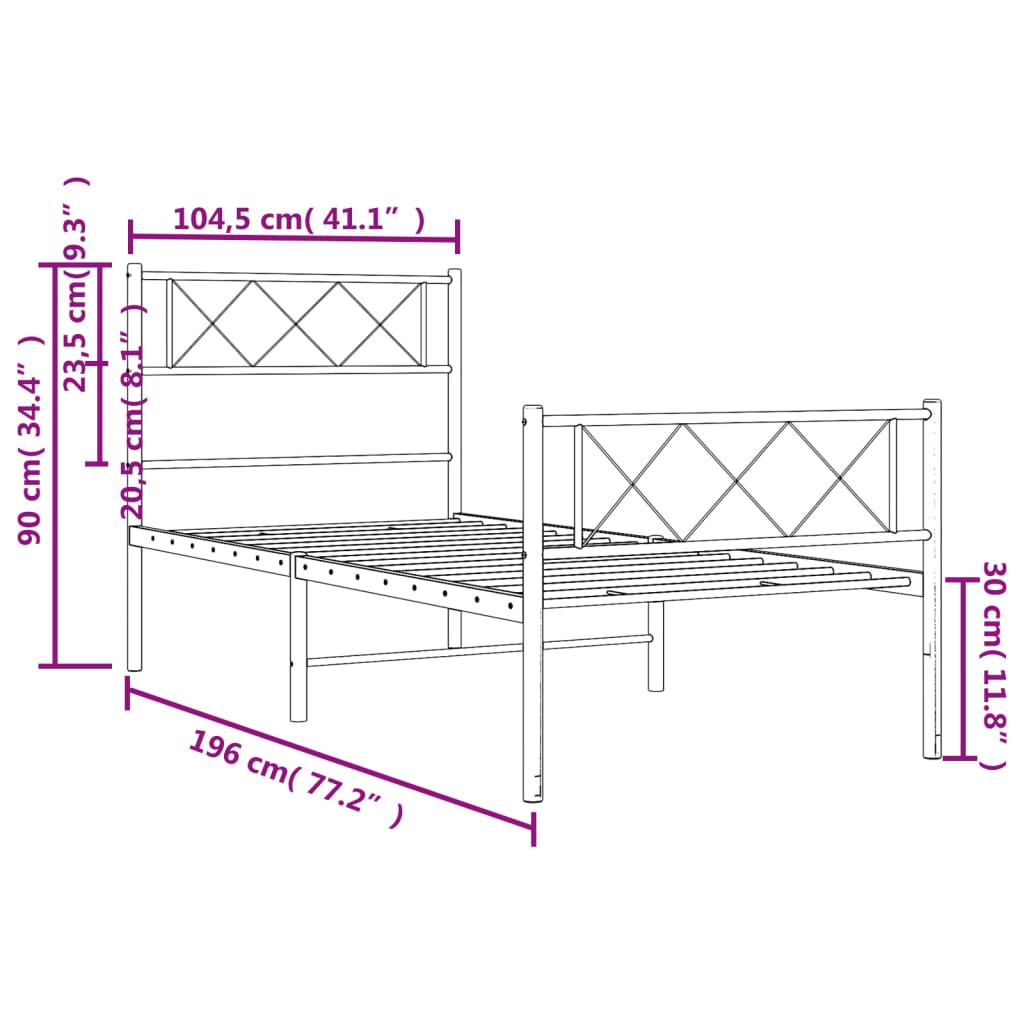 Metal Bed Frame without Mattress with Footboard Black 39.4"x74.8"