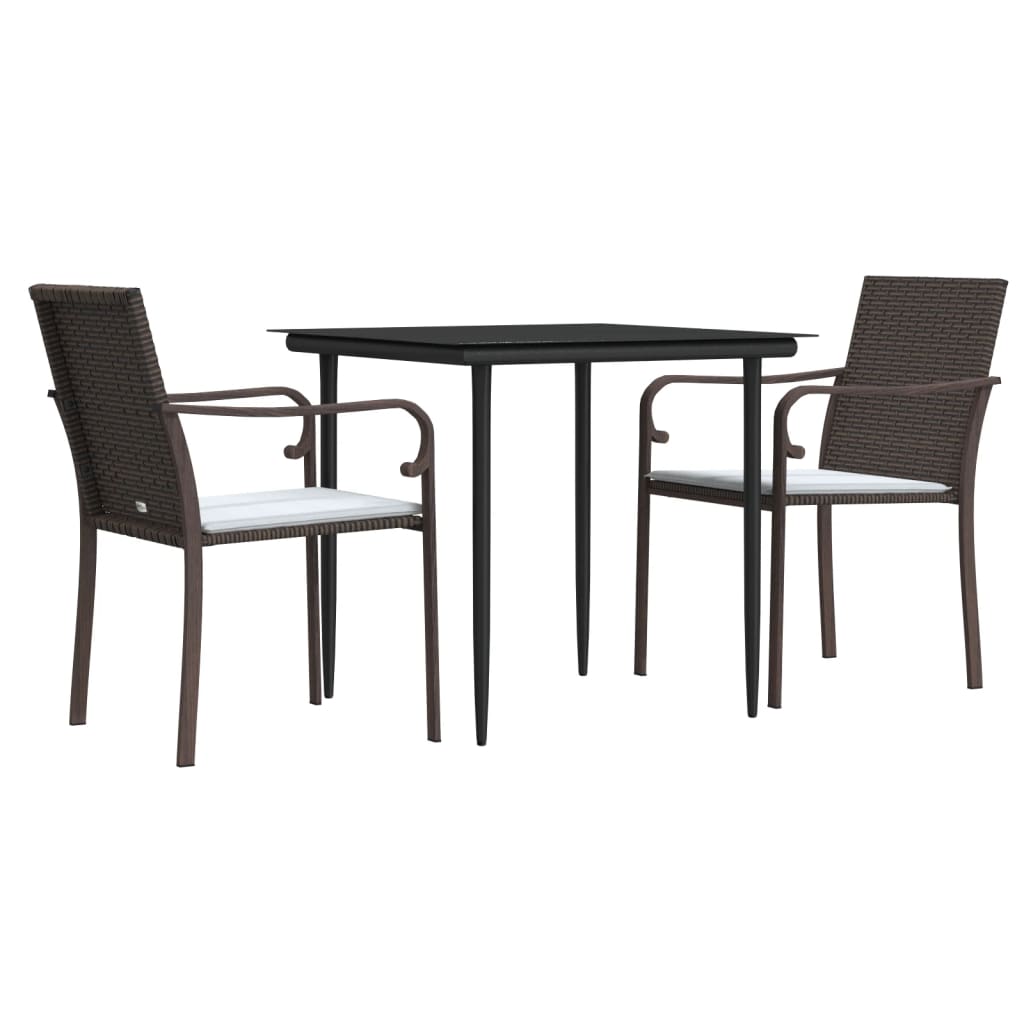 3 Piece Patio Dining Set with Cushions Poly Rattan and Steel