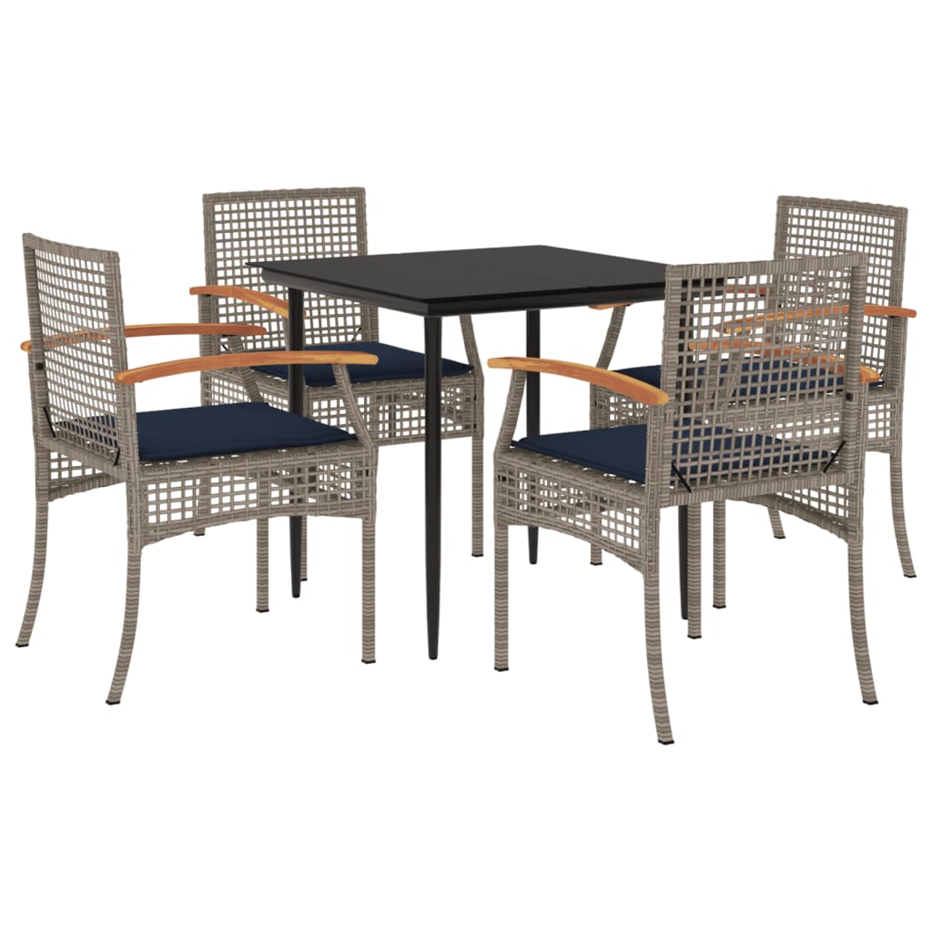 5 Piece Patio Dining Set with Cushions Gray Poly Rattan