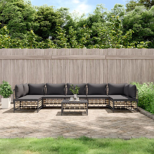 8 Piece Patio Lounge Set with Cushions Anthracite Poly Rattan