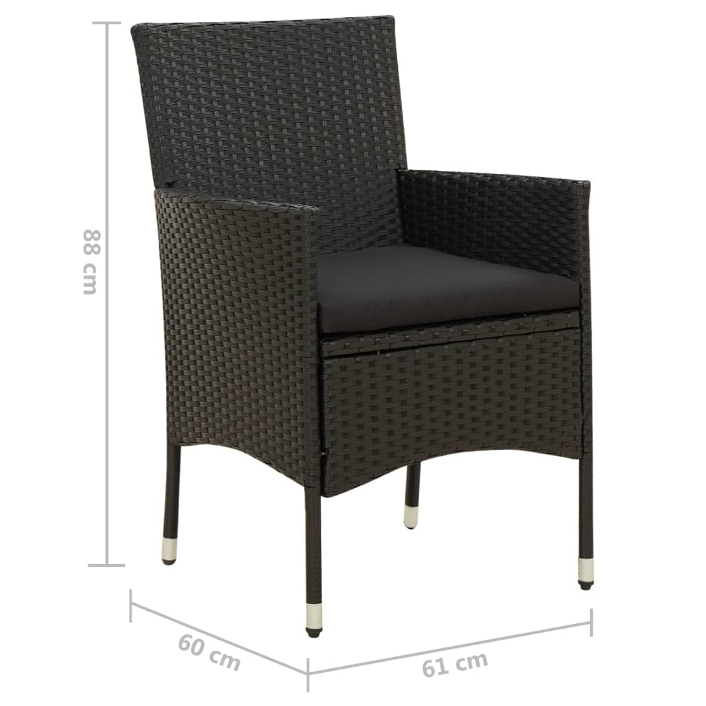 Patio Chairs with Cushions 2 pcs Poly Rattan Black