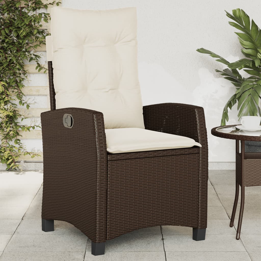 Reclining Patio Chairs 2 pcs with Cushions Brown Poly Rattan