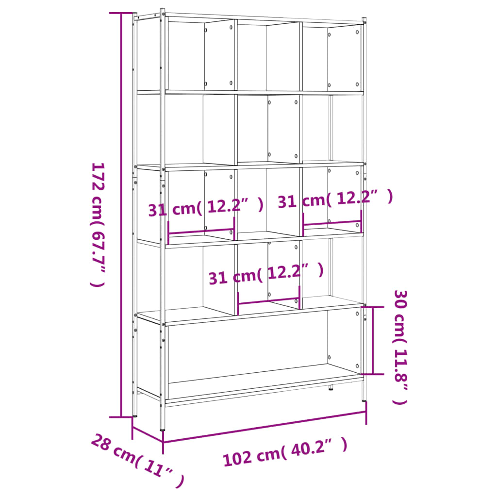 Bookcase Smoked Oak 40.2"x11"x67.7" Engineered Wood