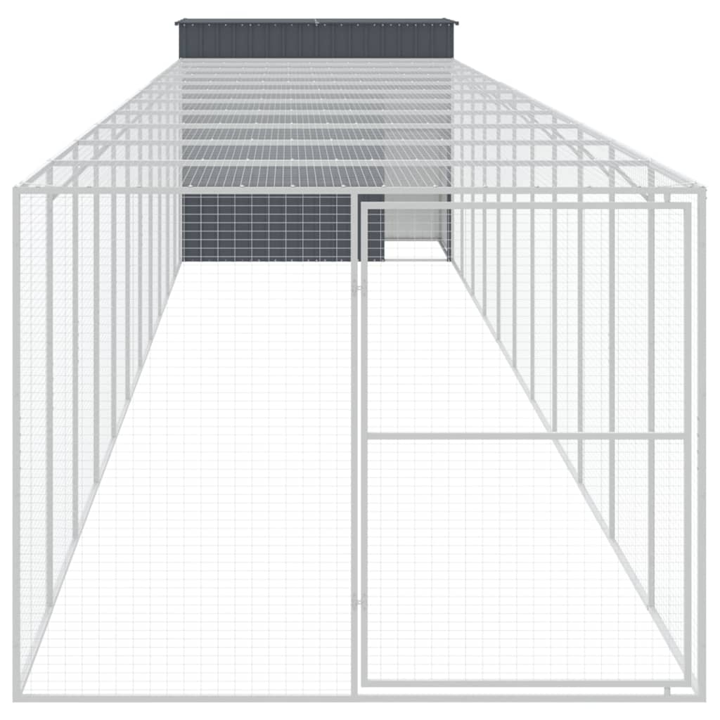 Dog House with Run Anthracite 84.3"x501.2"x71.3" Galvanized Steel