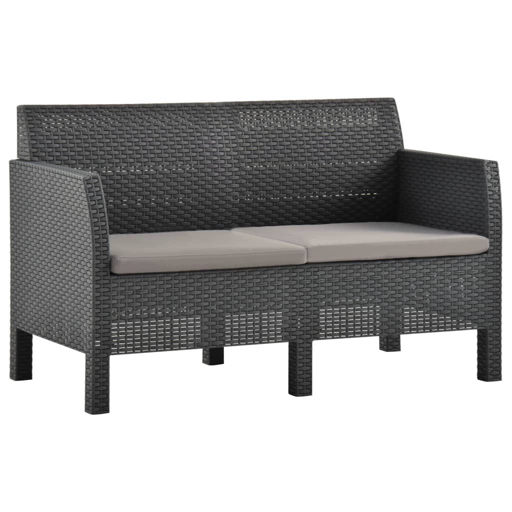 2 Piece Patio Lounge Set with Cushions PP Rattan Anthracite