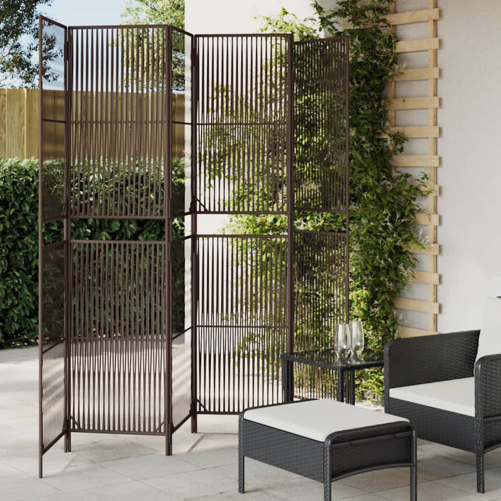 Room Divider 5 Panels Gray Poly Rattan