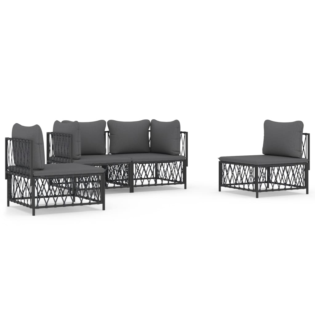 4 Piece Patio Lounge Set with Cushions Anthracite Steel