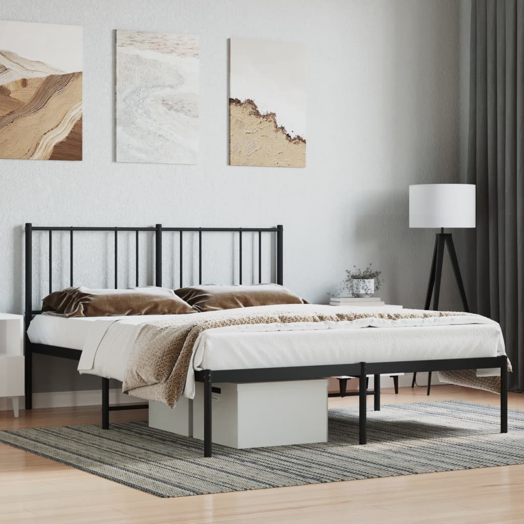 Metal Bed Frame without Mattress with Headboard Black 59.1"x78.7"