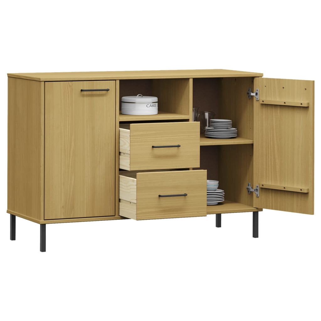 Sideboard with Metal Legs Brown 44.5"x15.7"x30.3" Solid Wood OSLO