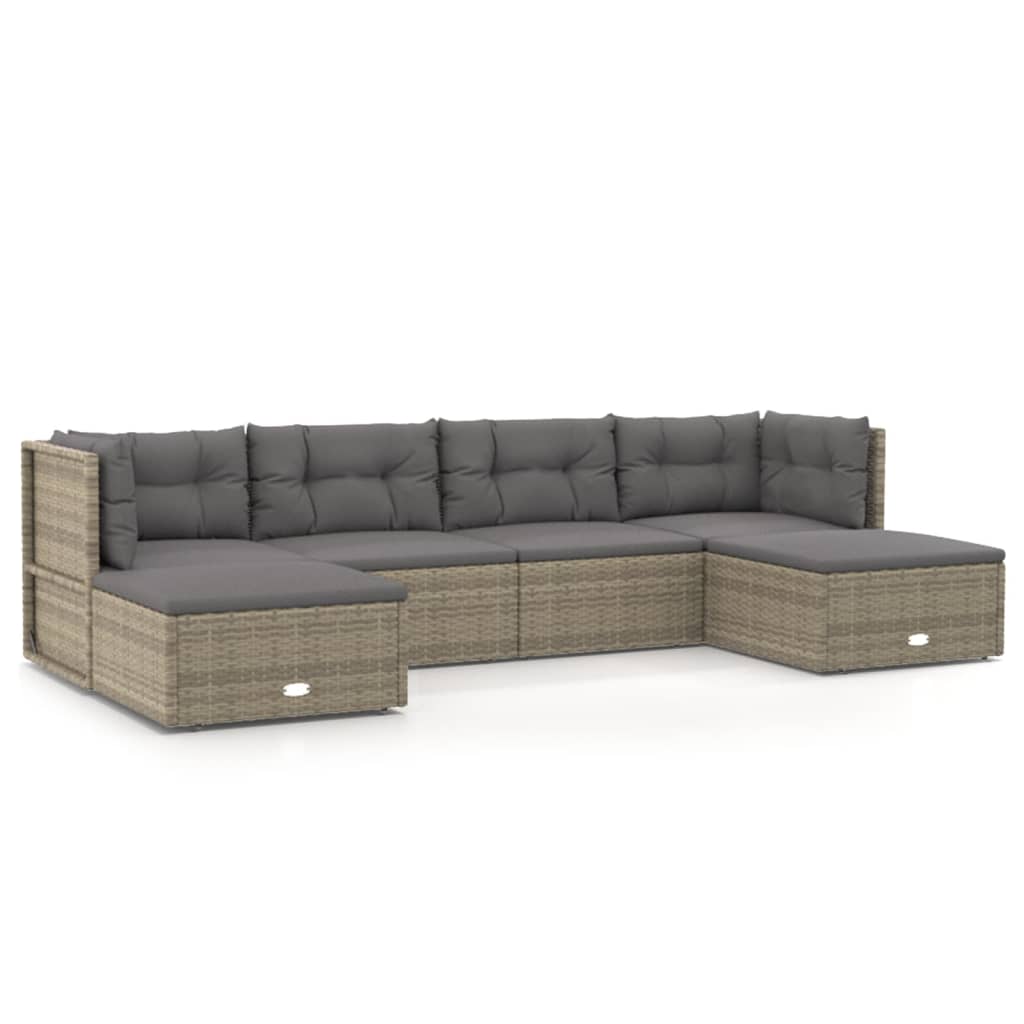 6 Piece Patio Lounge Set with Cushions Gray Poly Rattan