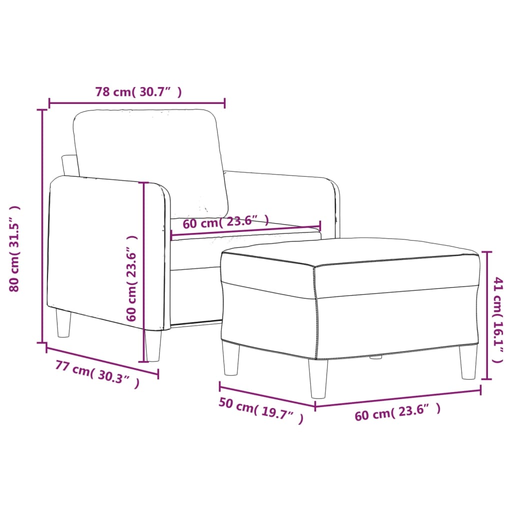 Sofa Chair with Footstool Light Gray 23.6" Fabric