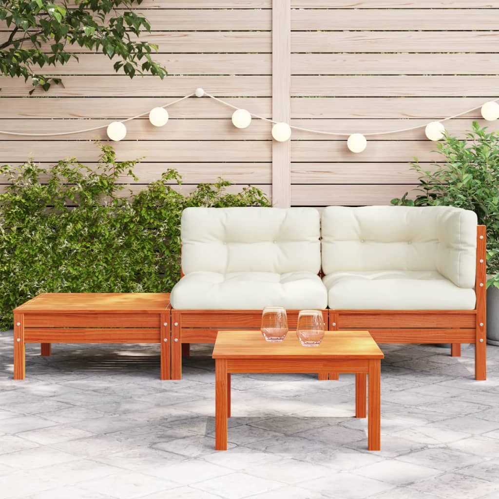 Patio Sofa with Cushions and Footstool Solid Wood Pine