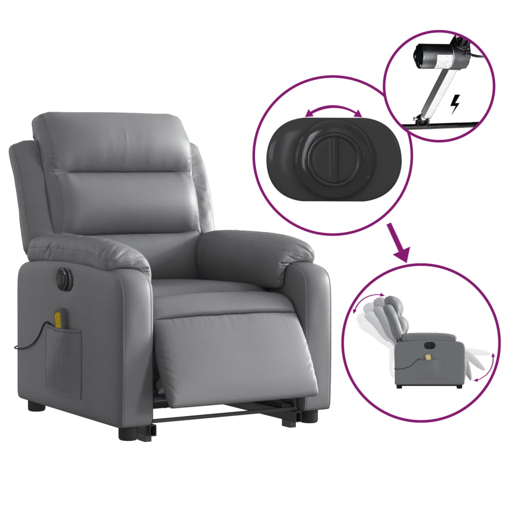 Electric Stand up Massage Recliner Chair Gray Faux Leather