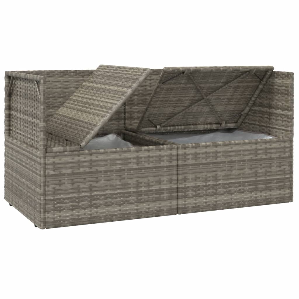 2-Seater Patio Sofa with Cushions Gray Poly Rattan