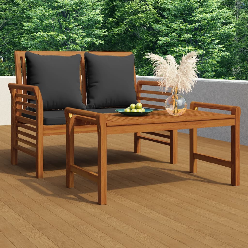 2 Piece Patio Lounge Set with Dark Gray Cushions Solid Wood