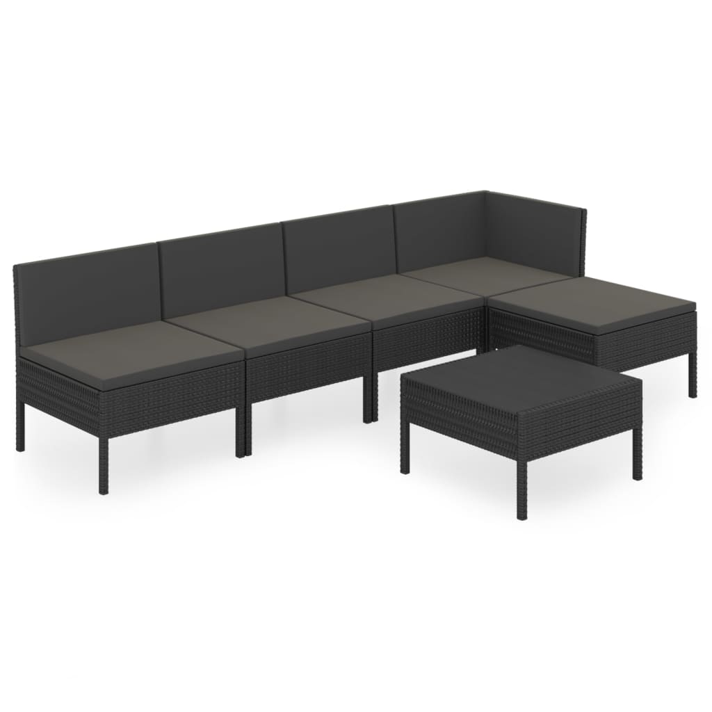 6 Piece Patio Lounge Set with Cushions Poly Rattan Black