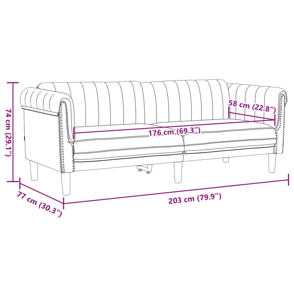 Sofa 3-Seater Brown Faux Suede Leather