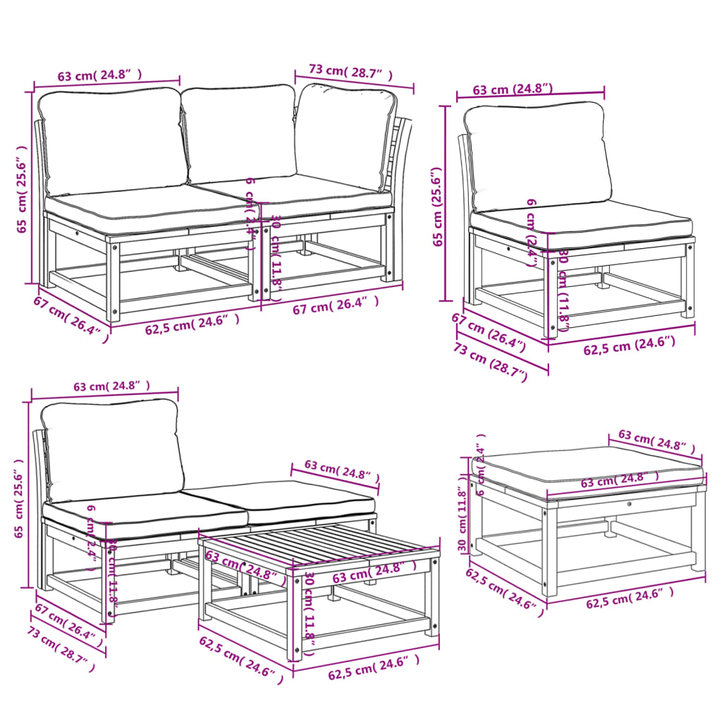 11 Piece Patio Lounge Set with Cushions Solid Wood Acacia