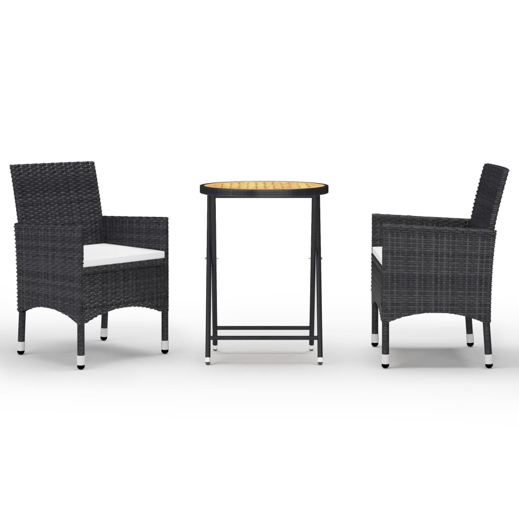 3 Piece Patio Bistro Set Poly Rattan and Acacia Wood Black