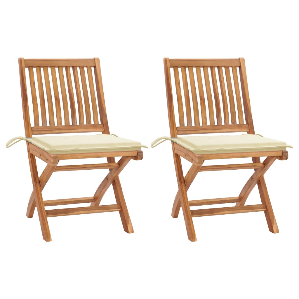 Patio Chairs 2 pcs with Cream Cushions Solid Teak Wood