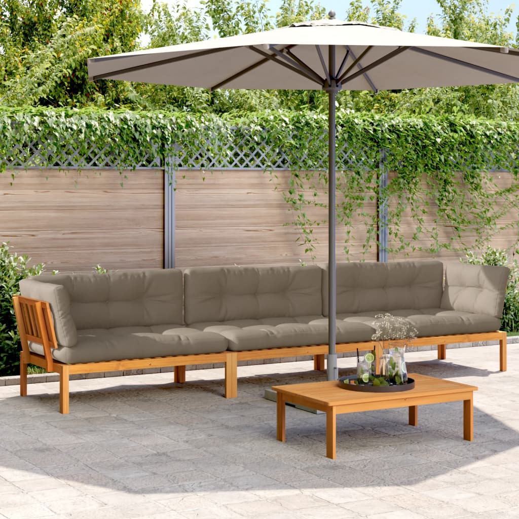 4 Piece Patio Pallet Sofa Set with Cushions Solid Wood Acacia