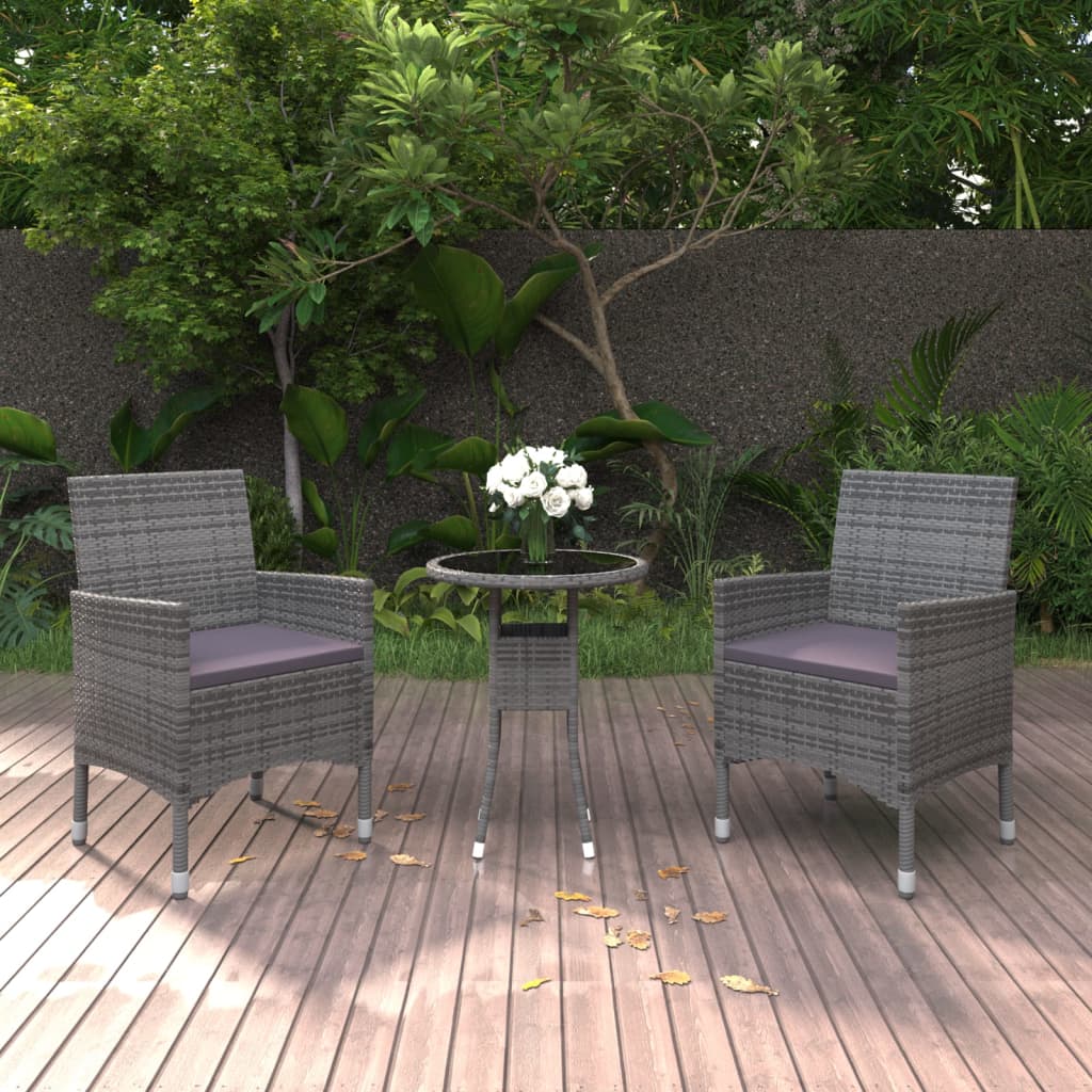 3 Piece Patio Dining Set Poly Rattan Brown